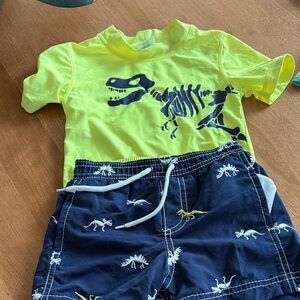 Carter's Neon Yellow and Navy Dinosaur Swim Set 18 Months